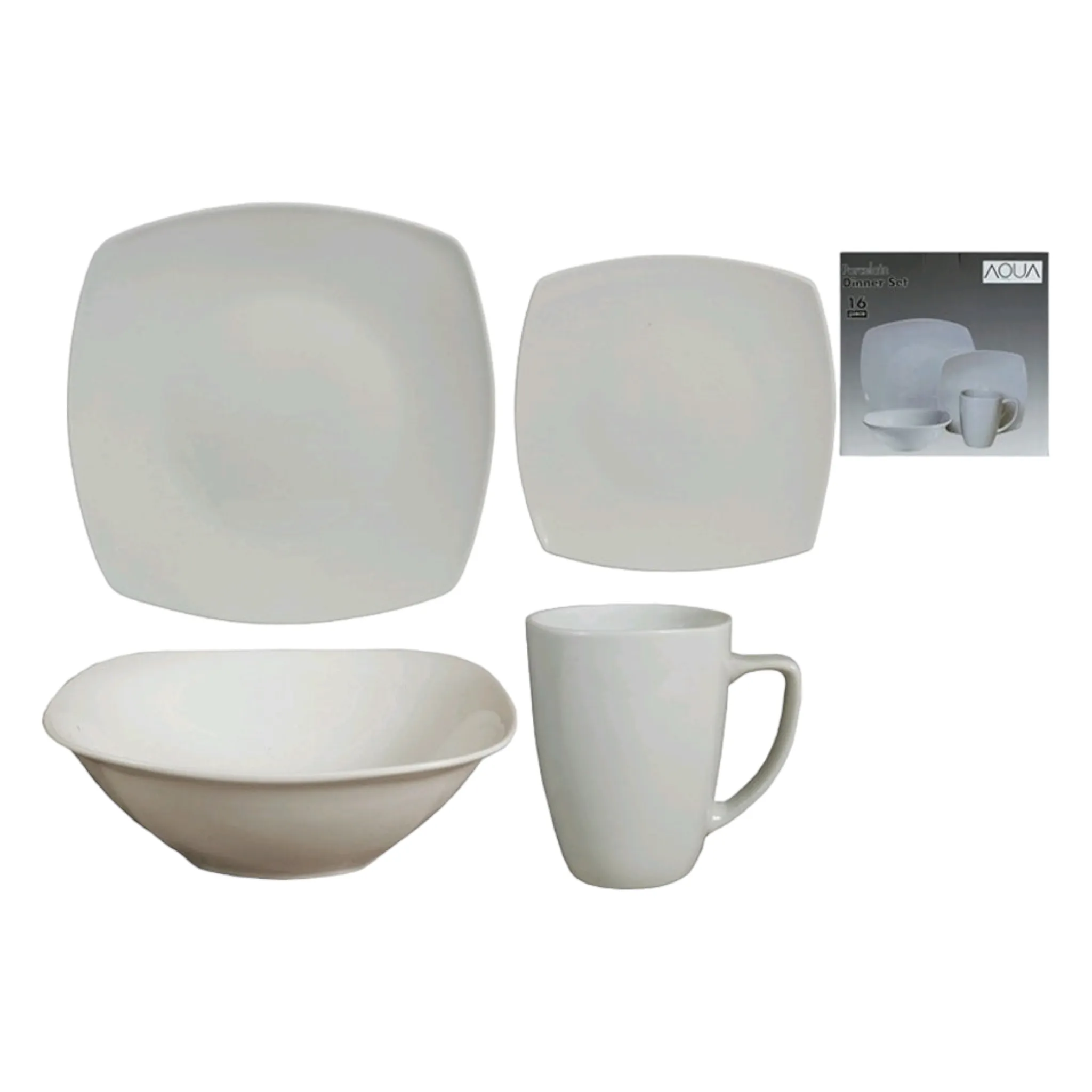 Aqua Ceramic Dinner Set White 16pcs 34024