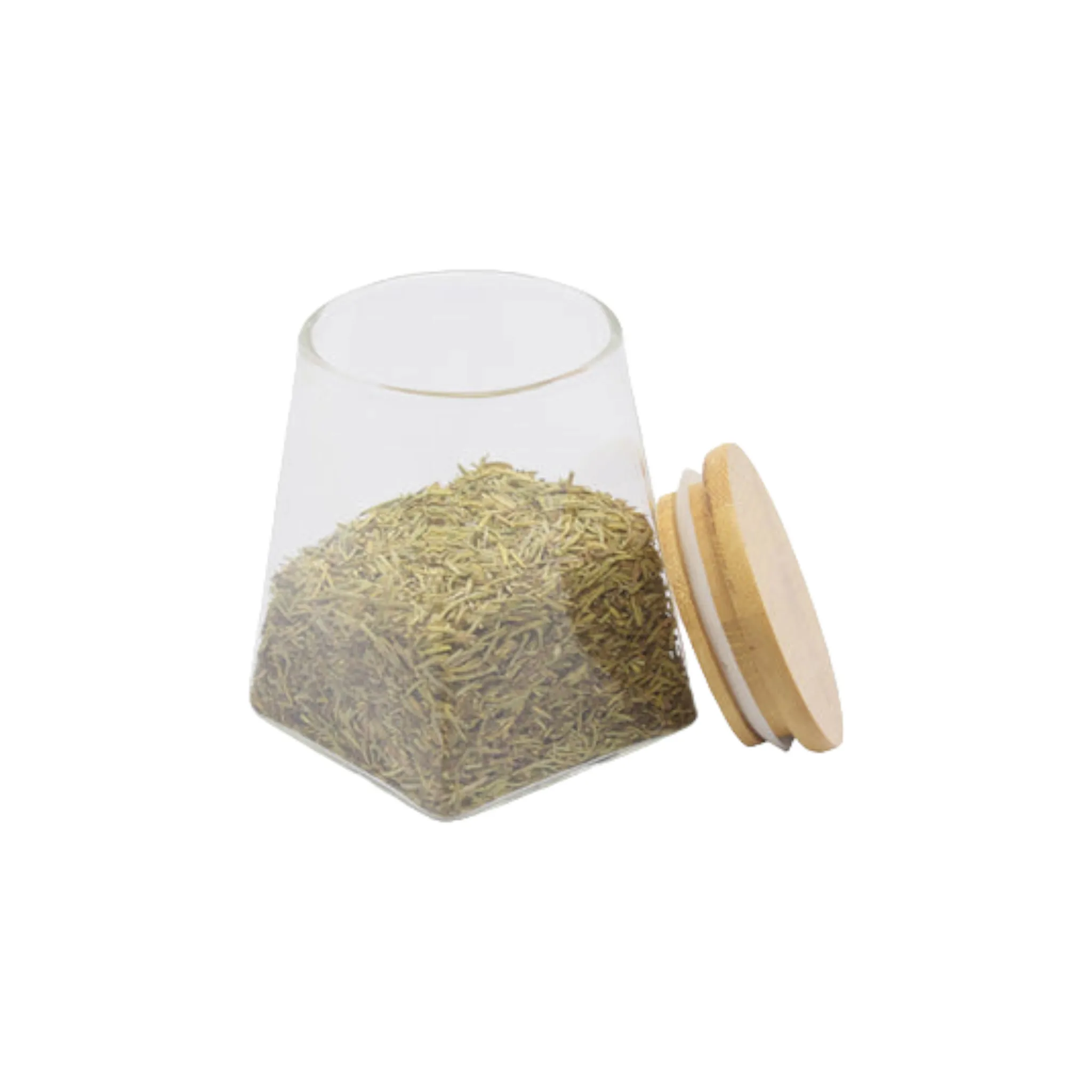 Aqua Glass Canister 510ml A Lin with Airtight Bamboo Lid 27598