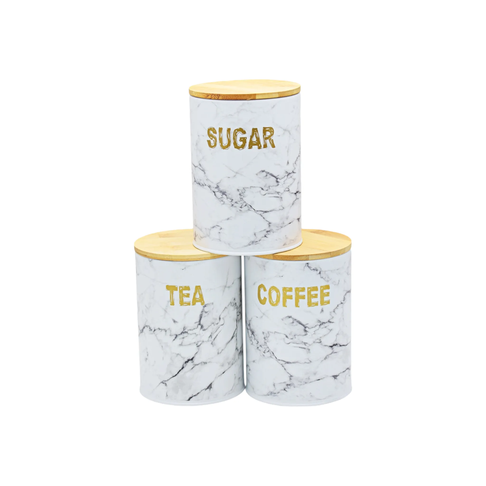 Aqua Marble Canister 3pc Set White & Grey Bamboo Lid 26496
