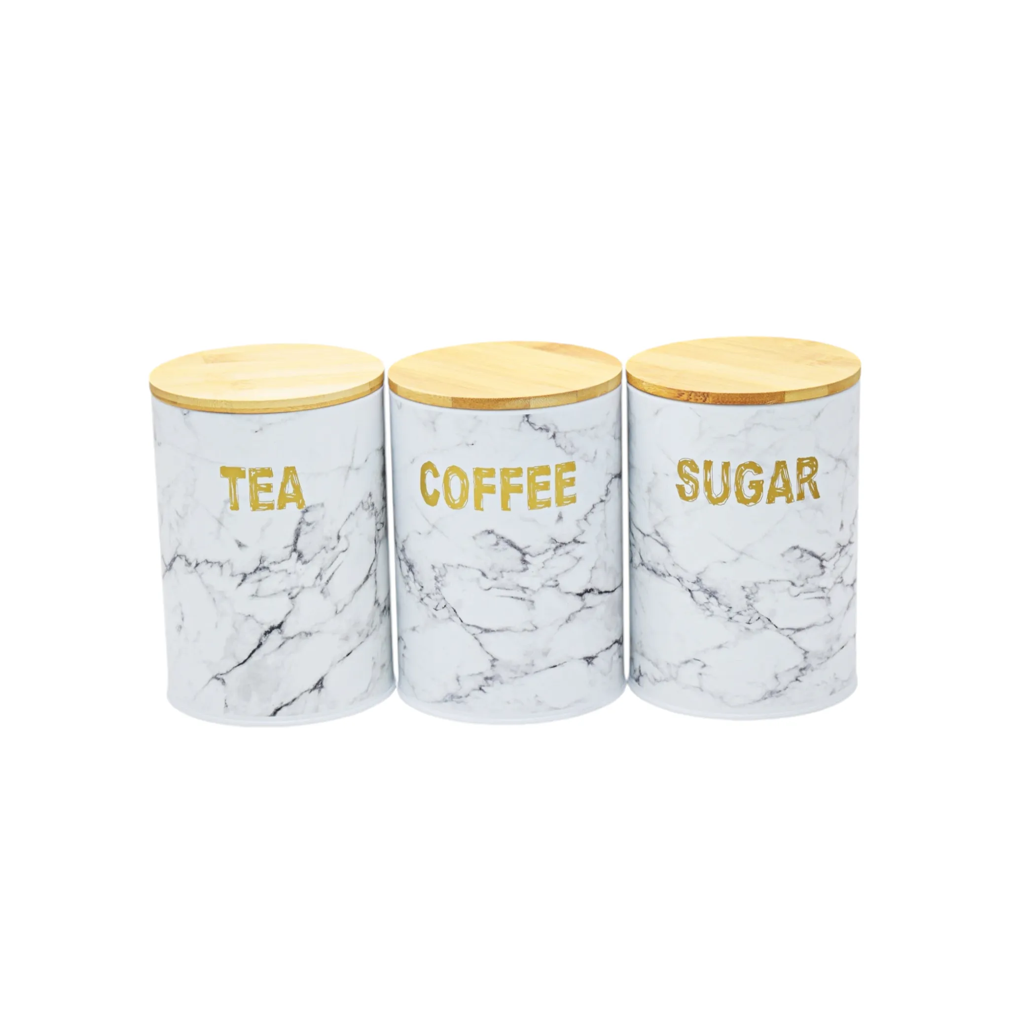 Aqua Marble Canister 3pc Set White & Grey Bamboo Lid 26496