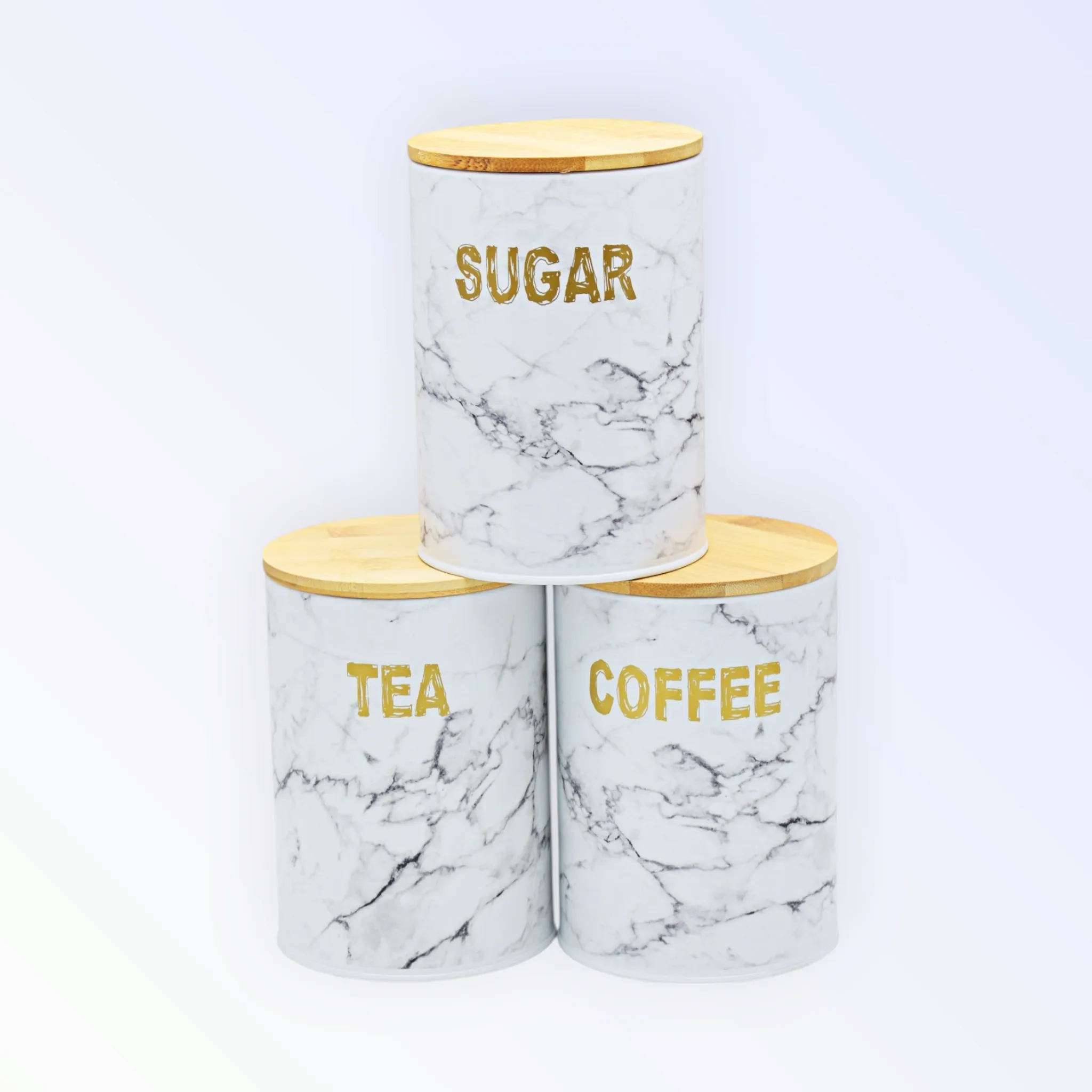 Aqua Marble Canister 3pc Set White & Grey Bamboo Lid 26496