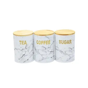 Aqua Marble Canister 3pc Set White & Grey Bamboo Lid 26496