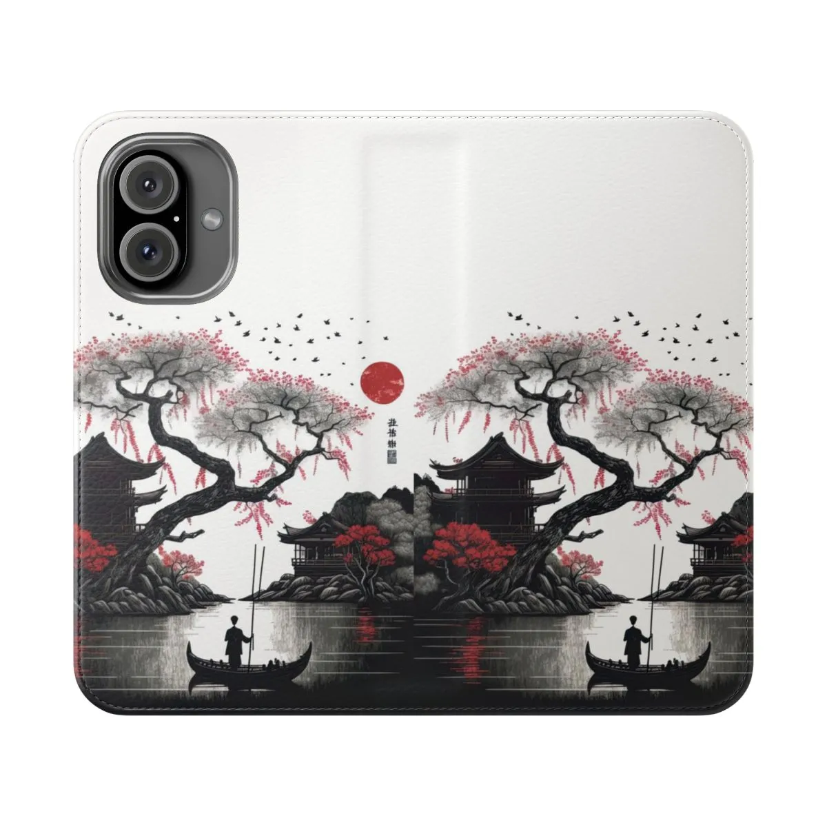 Artful Japanese-Inspired Flip Phone Case - Retro Design