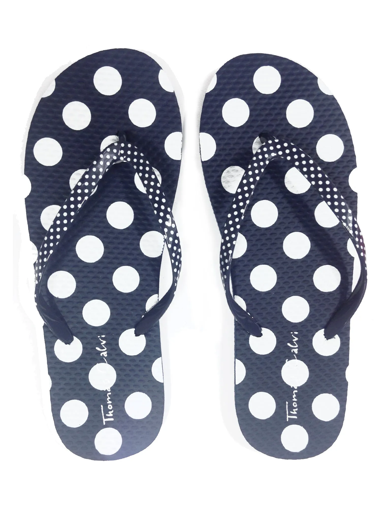 Bethany Polkadot Print Flip Flops in Navy