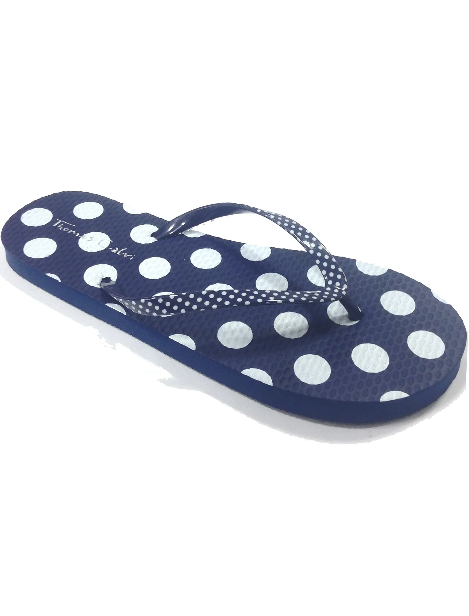 Bethany Polkadot Print Flip Flops in Navy