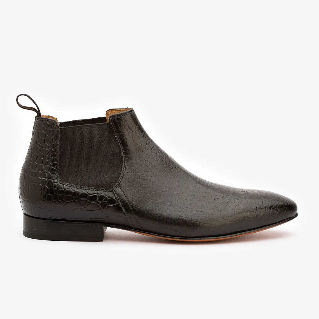 Black Croco Low Cut Chelsea Boots