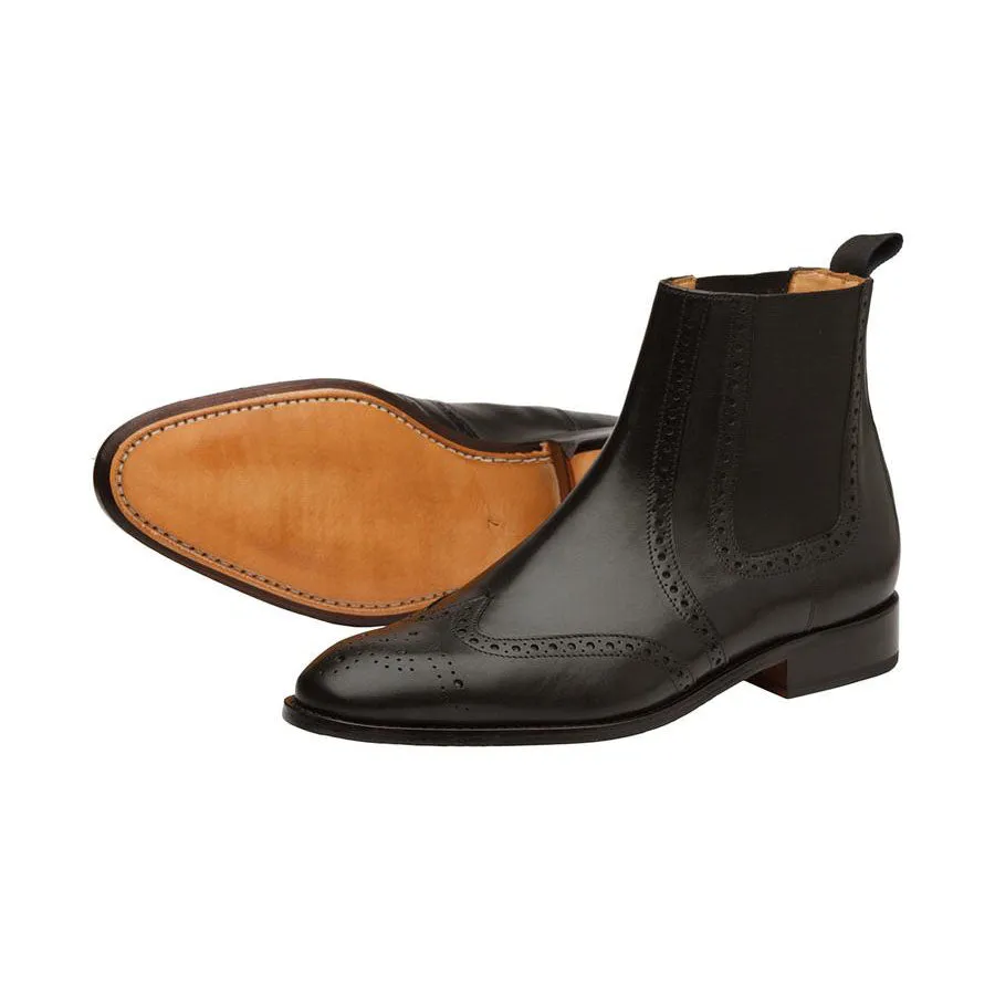 Black Wingtip Detail Chelsea Boots