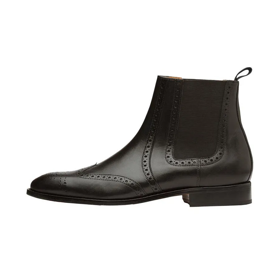 Black Wingtip Detail Chelsea Boots