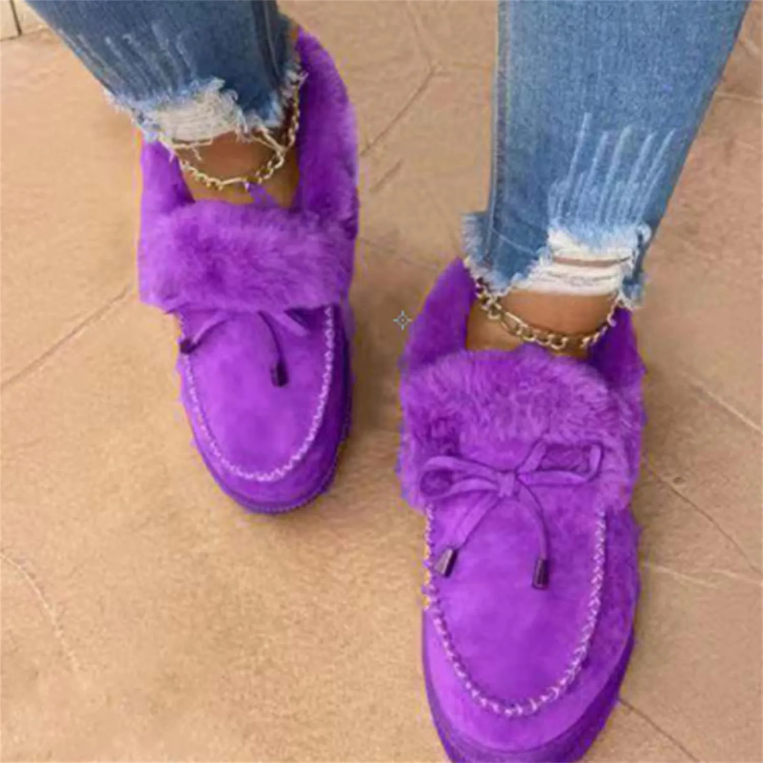 Boots For Women Ankle Booties With Fur Lined Winter Snow Boots Warm Casual Fashion Slip On Comfortable Loafers Shoes