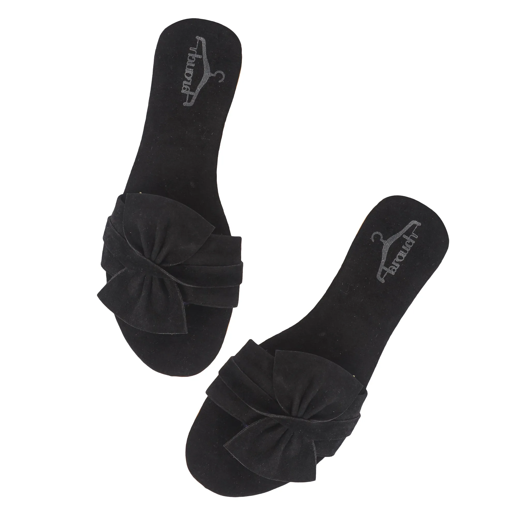 Brauch Women's Black Suede Bow Flats/Slippers