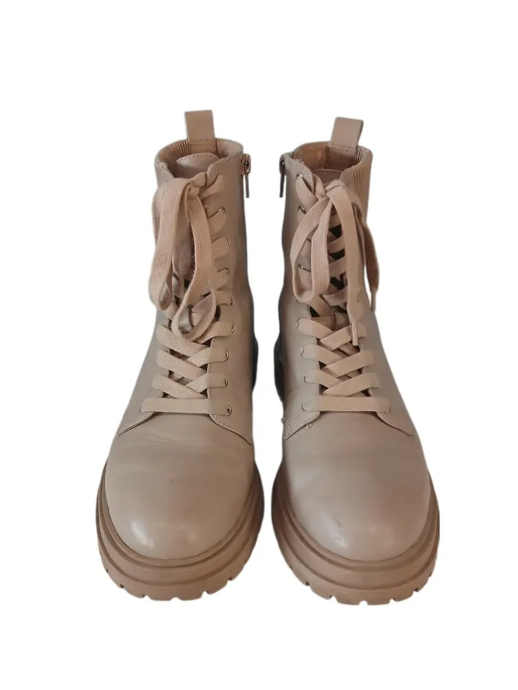 Chelsea & Violet Natural Lace-up Boots, Size US 9.5