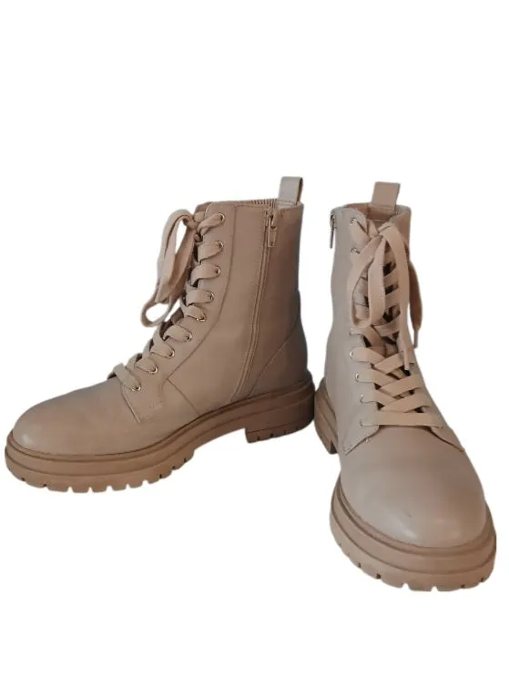 Chelsea & Violet Natural Lace-up Boots, Size US 9.5