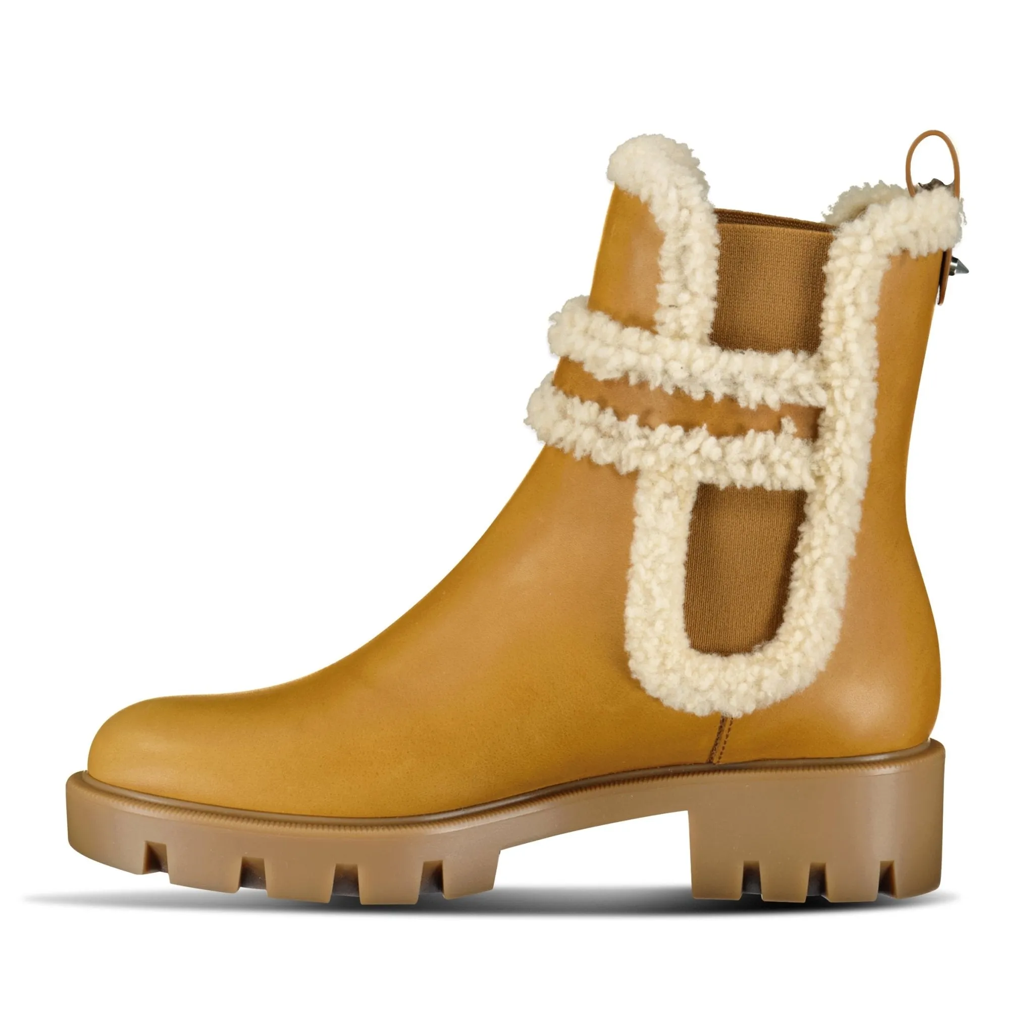 Chelsea Shearling-Trimmed Leather Ankle Boots Terra/Lin Beige