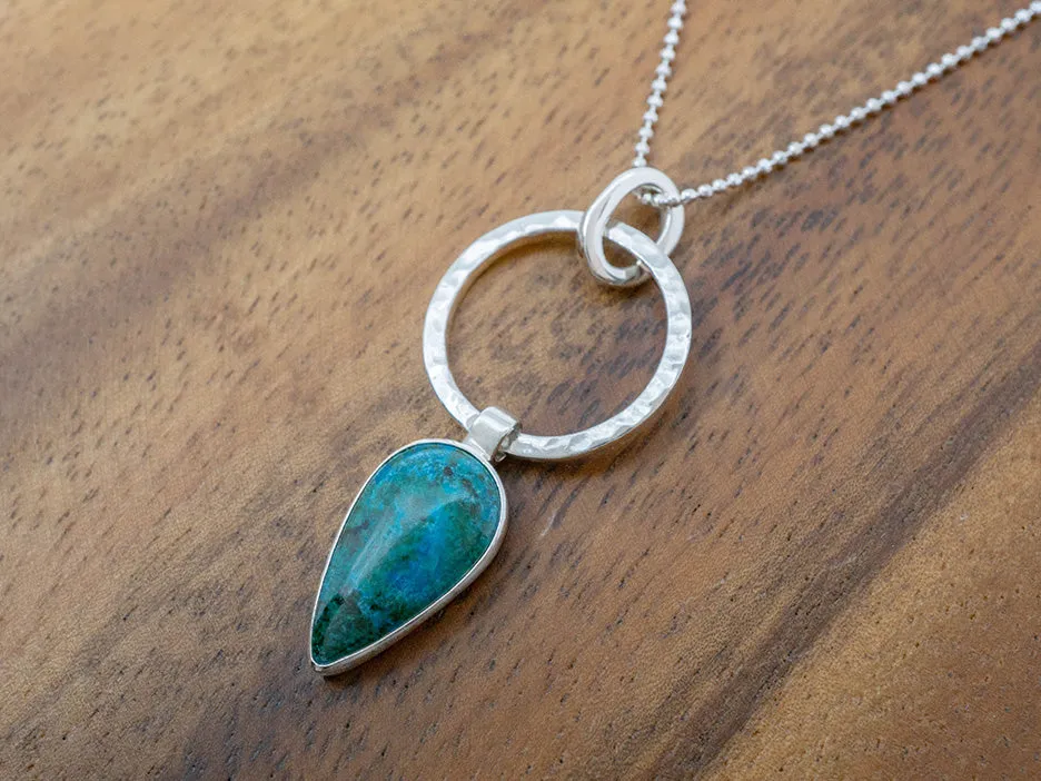 Chrysocolla Teardrop on Hammered Ring