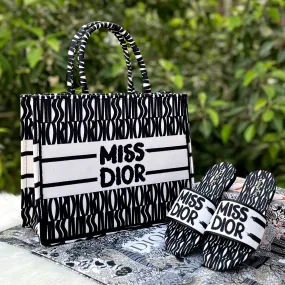 COMBO DEAL - MSS DIOR TOTE BAG & MISS DIOR SLIDES - BLACK