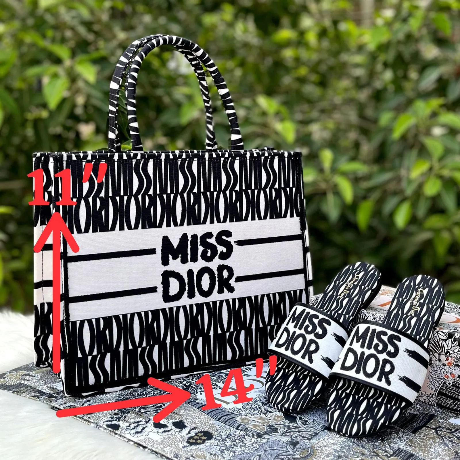 COMBO DEAL - MSS DIOR TOTE BAG & MISS DIOR SLIDES - BLACK
