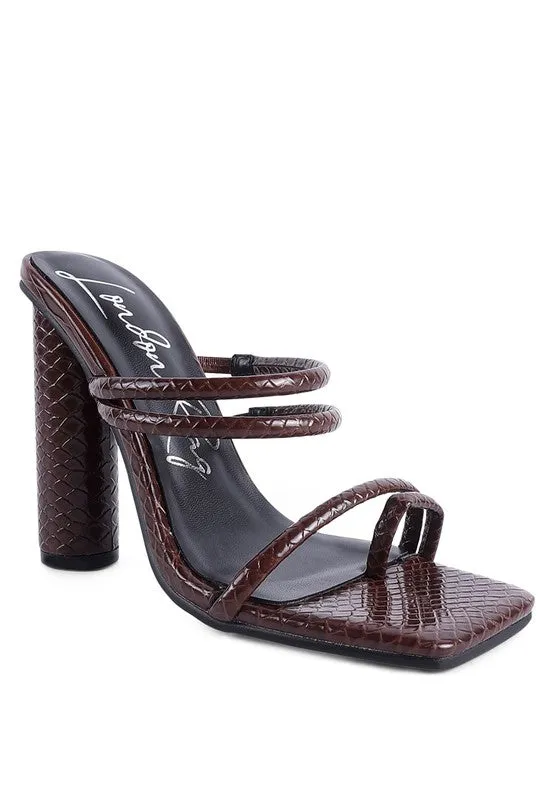 Croc Print High Heel Slide In Sandals