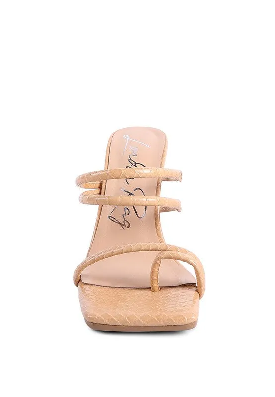 Croc Print High Heel Slide In Sandals