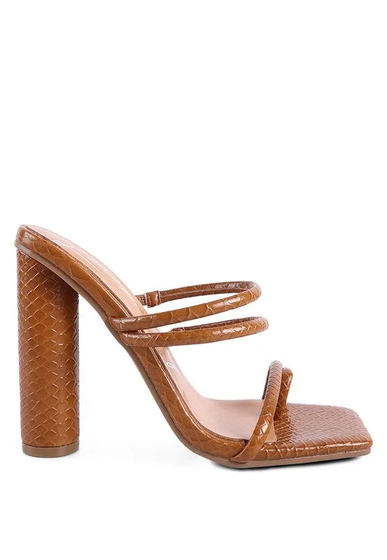 Croc Print High Heel Slide In Sandals