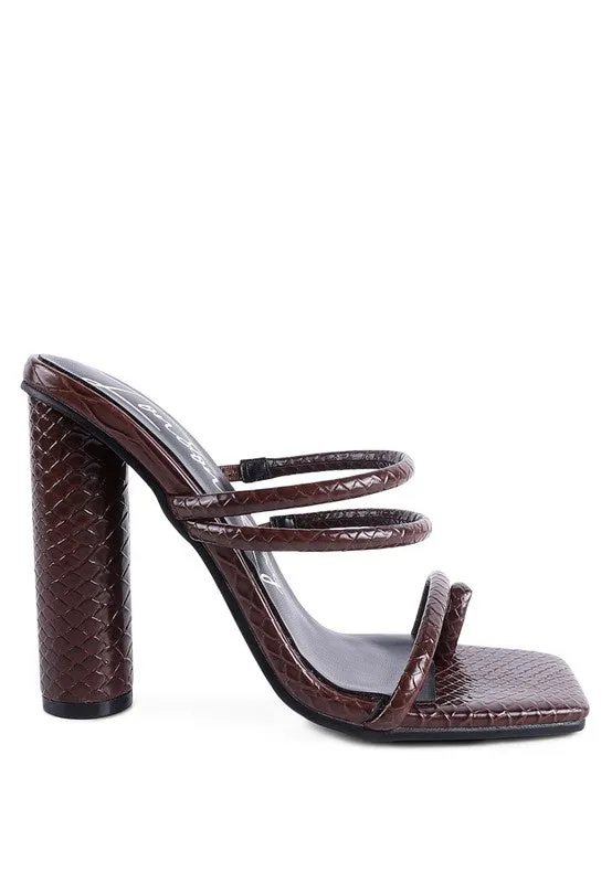 Croc Print High Heel Slide In Sandals