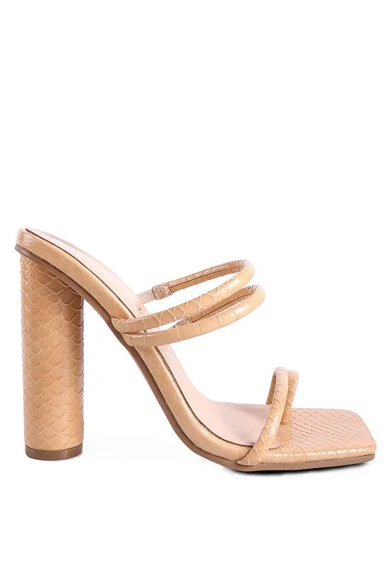 Croc Print High Heel Slide In Sandals