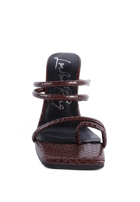Croc Print High Heel Slide In Sandals