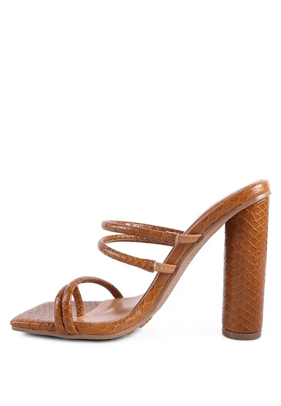 Croc Print High Heel Slide In Sandals
