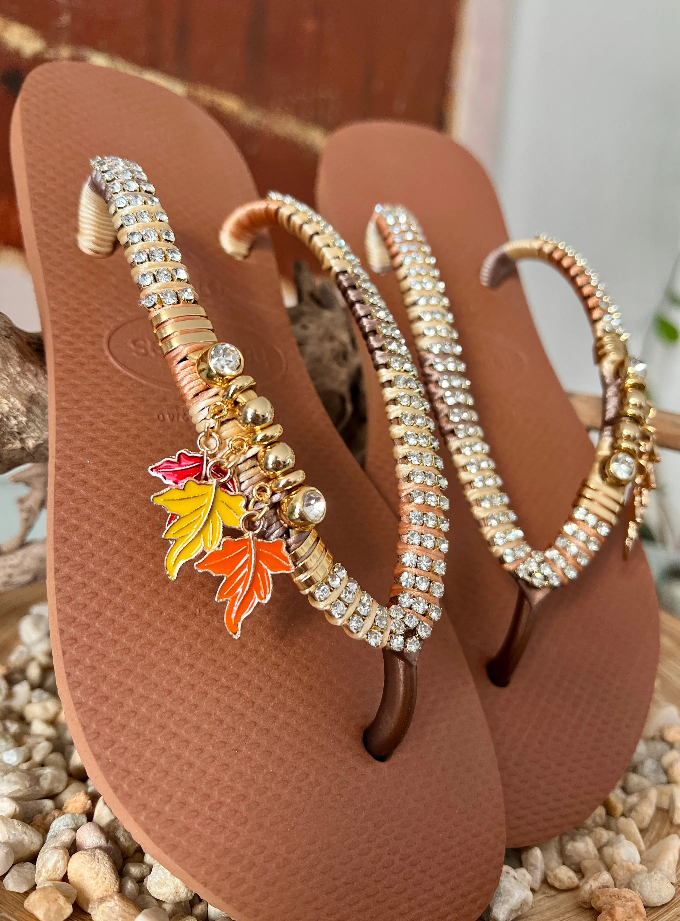 Cute  Leaves Charms Flip Flops Gift for Her Handcrafted Sandal for Nana Vacation