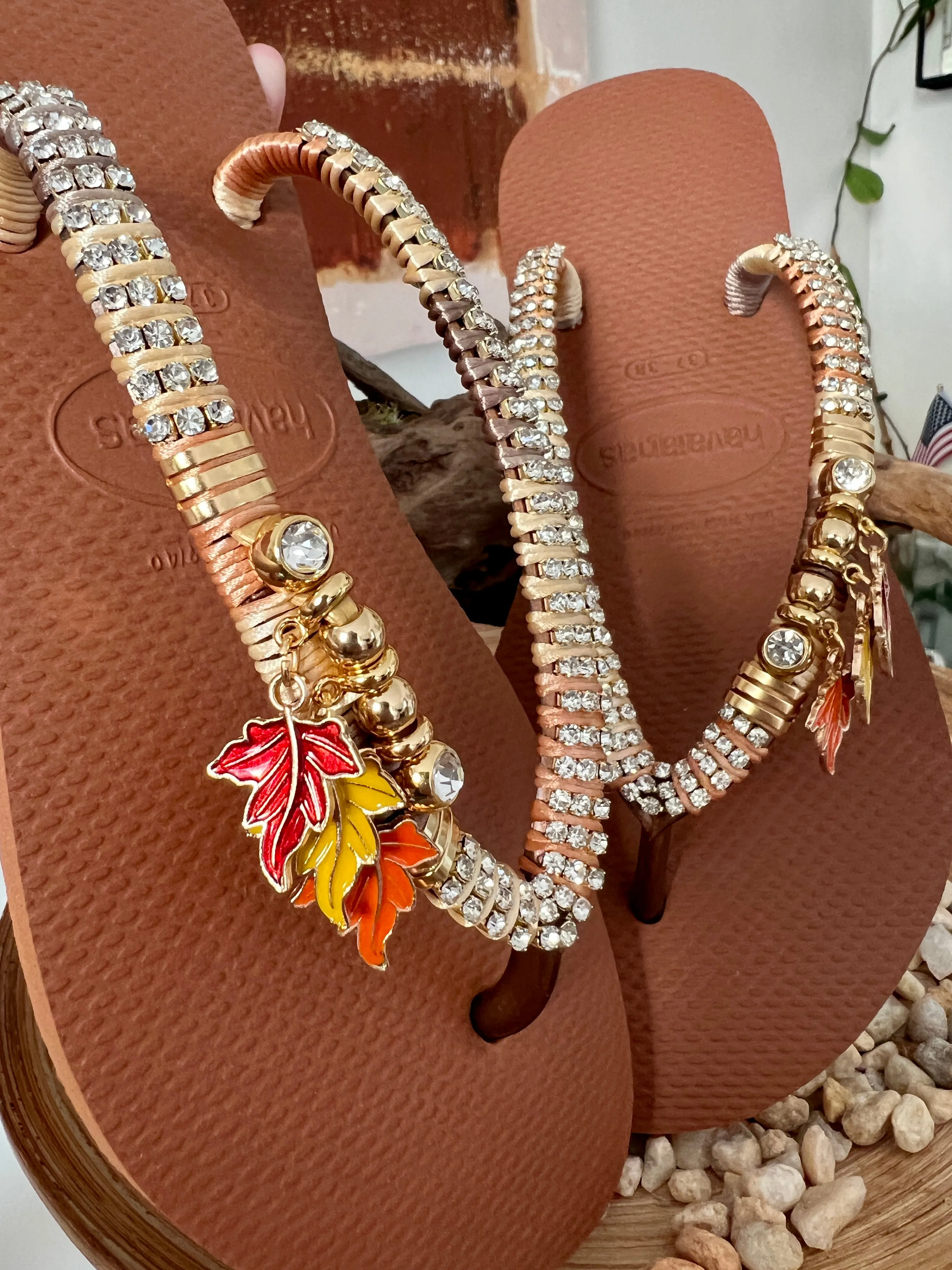 Cute  Leaves Charms Flip Flops Gift for Her Handcrafted Sandal for Nana Vacation