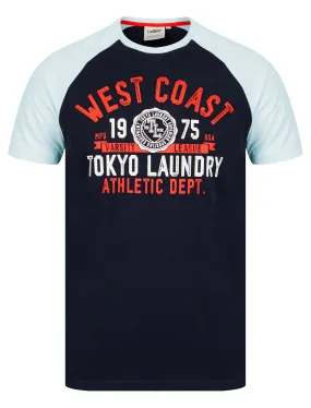 Dewalt Baseball Style Raglan Sleeve Cotton Jersey Crew Neck T-Shirt in Ice Water - Tokyo Laundry