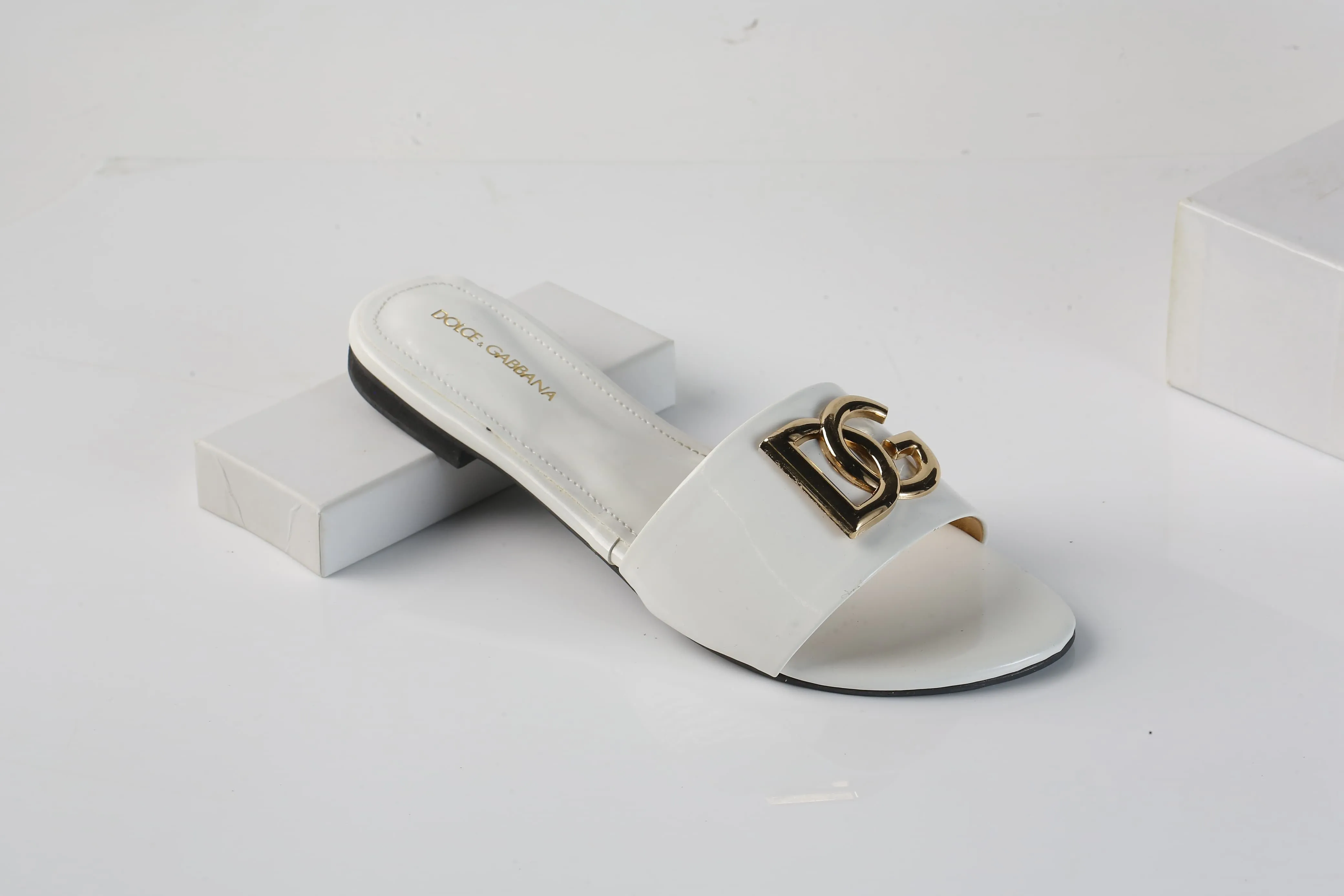 DOLCE & GABBANA SLIDE SANDALS - WHITE