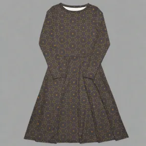 Earthy Mandala Print Midi Dress | Long Sleeve Pocket Dress for Grounded, Artsy Vibes