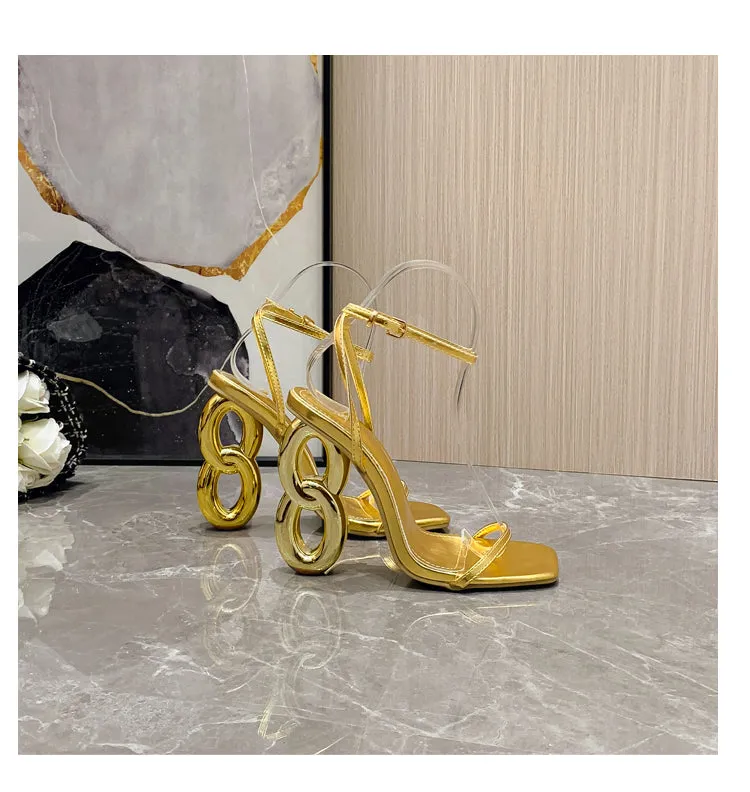 European and American Minimalist Square Toe Geometric Runway High Heeled Sandals