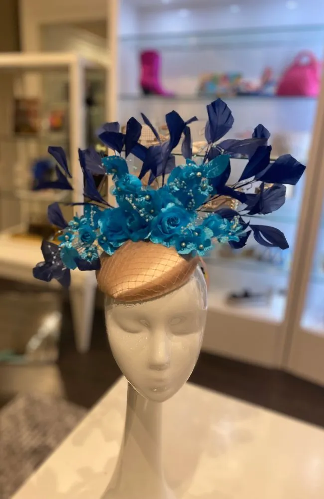 Fascinator Beige Aqua Navy