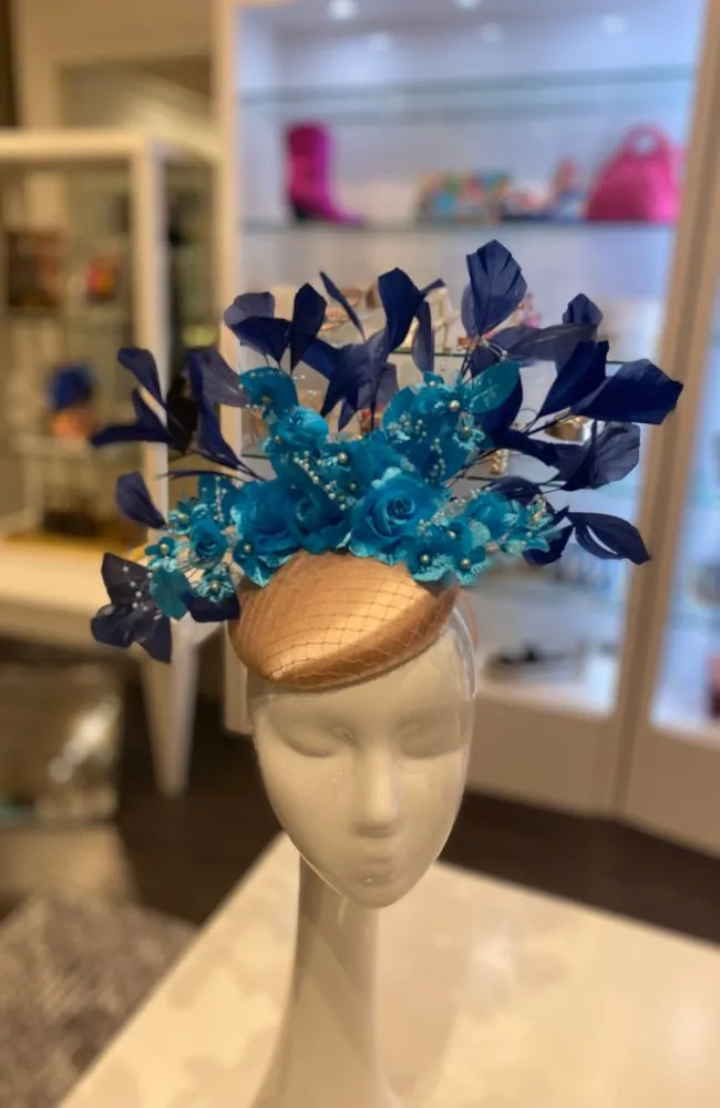 Fascinator Beige Aqua Navy
