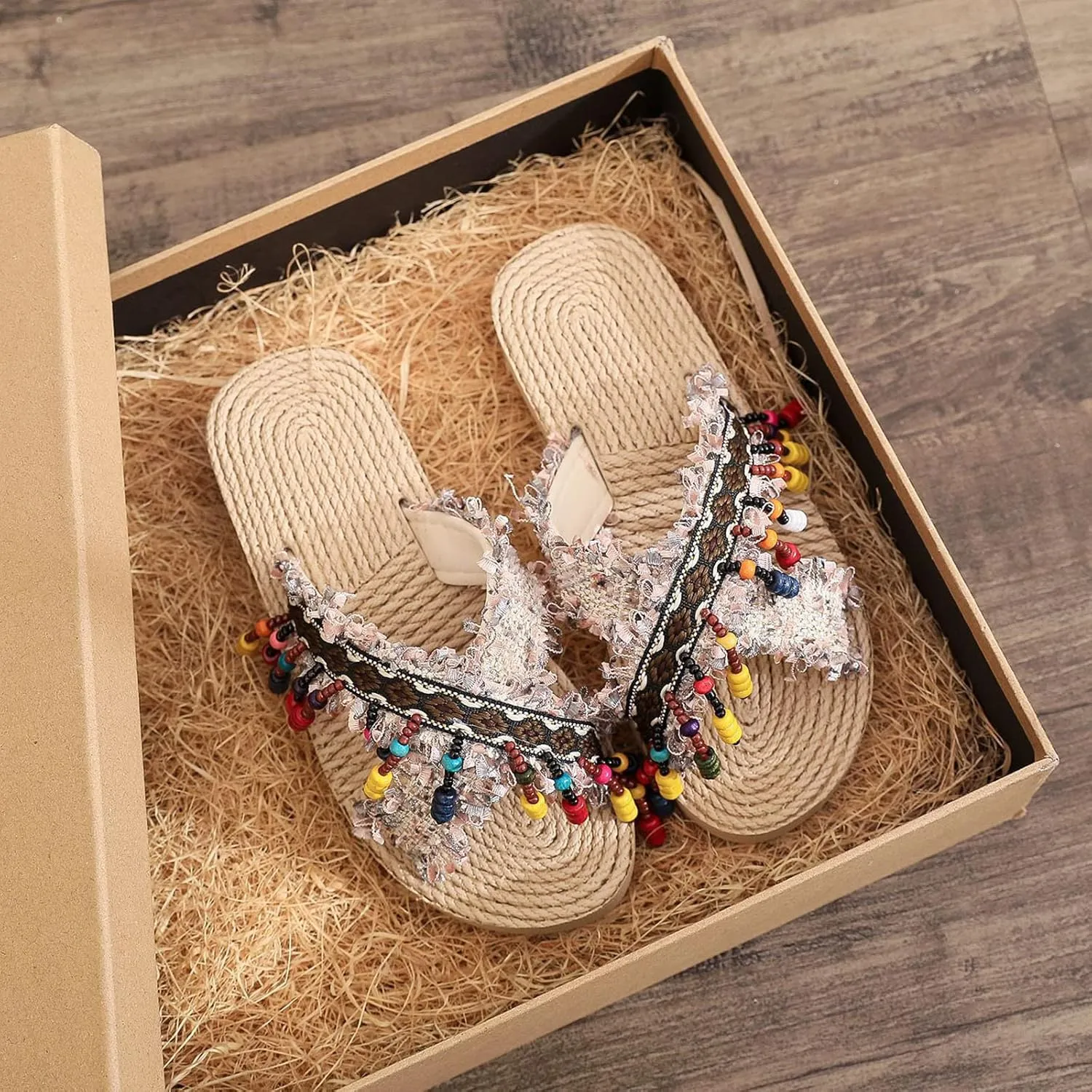 Fashion Summer Children Girls Bohemia Flip Flops Flat Bottom And Thick Bottom Lightweight Ethnic Hard Bottom Toddler Slippers