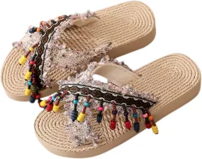 Fashion Summer Children Girls Bohemia Flip Flops Flat Bottom And Thick Bottom Lightweight Ethnic Hard Bottom Toddler Slippers