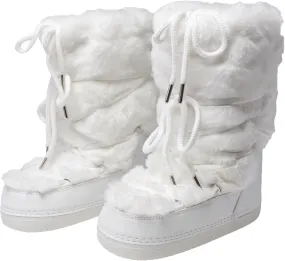 Faux Fur Boots for Women - Fuzzy Fluffy Furry Water Resistant Snow Boots for Women - Anti-Slip with Cotton Sponge Lined and TPR Rubber Sole Black White Fur Boots