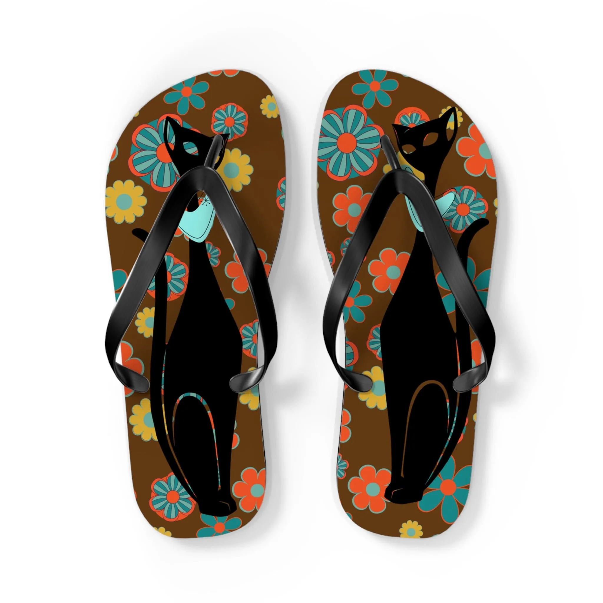 Flower Power Brown, Atomic Groovy, Retro Flip Flops