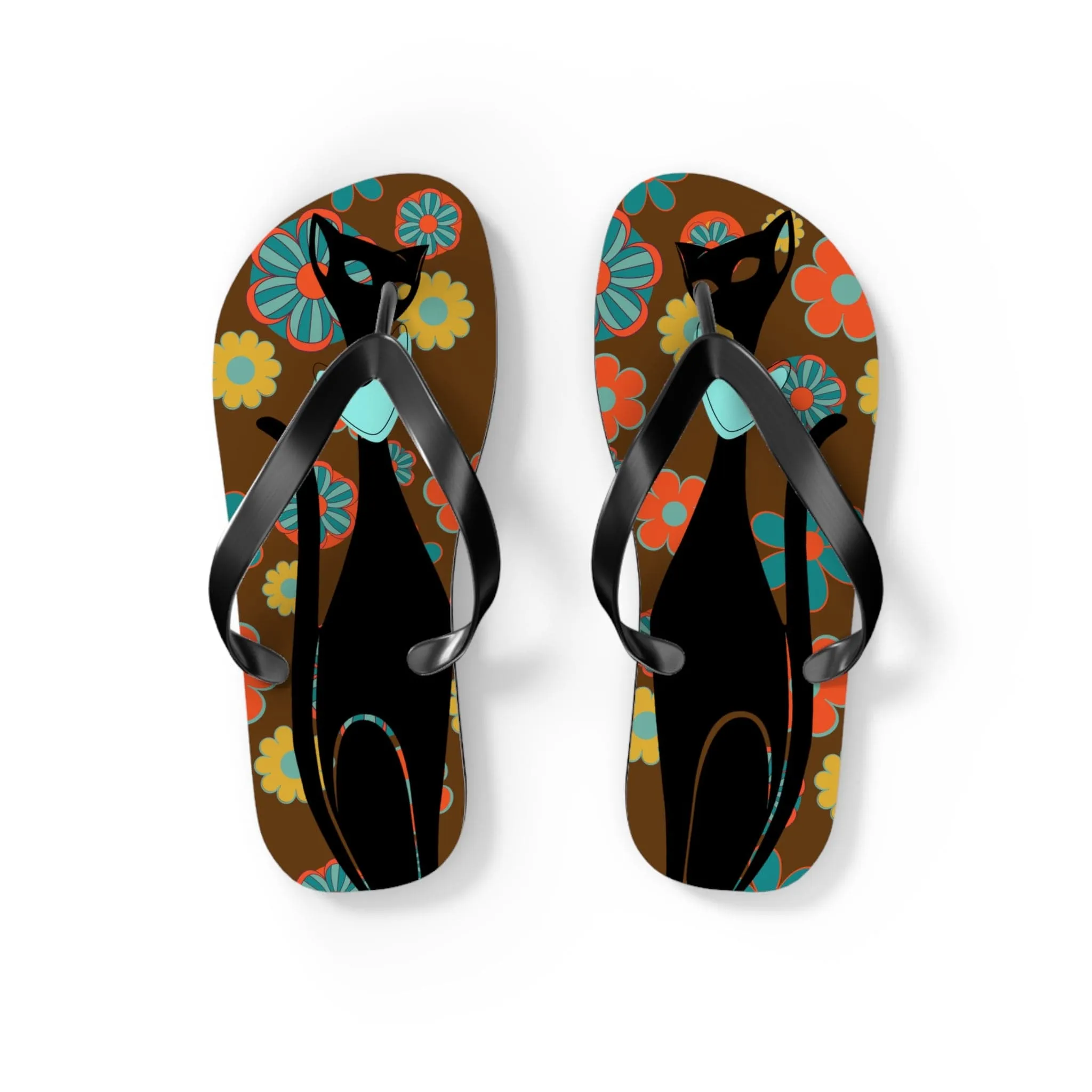 Flower Power Brown, Atomic Groovy, Retro Flip Flops