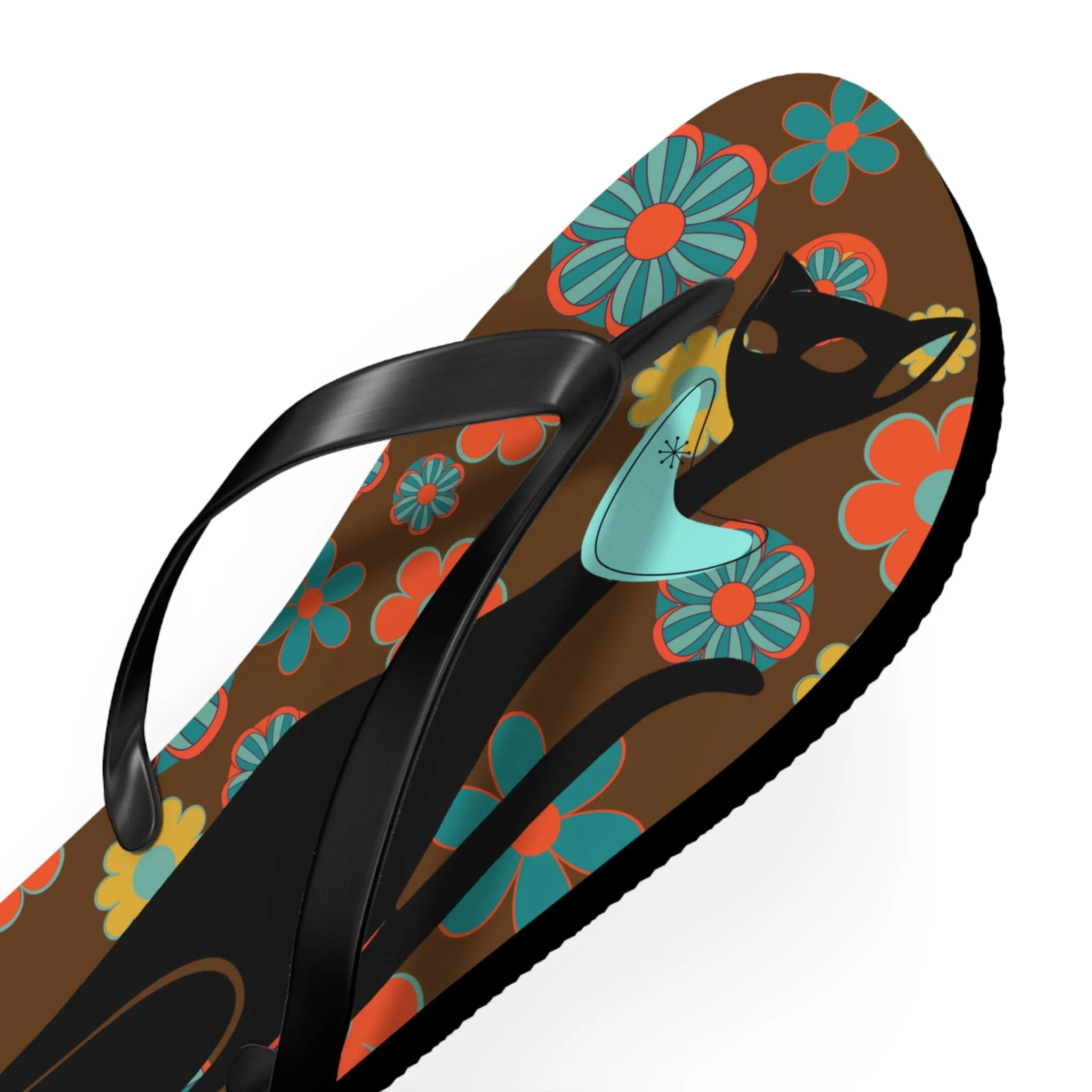 Flower Power Brown, Atomic Groovy, Retro Flip Flops