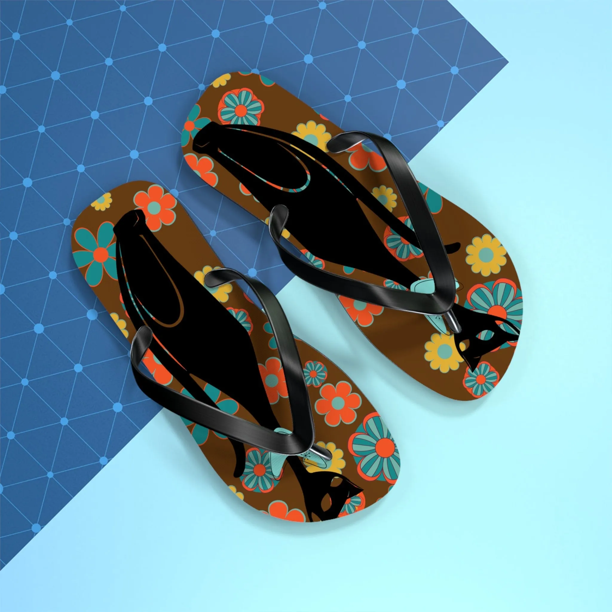 Flower Power Brown, Atomic Groovy, Retro Flip Flops