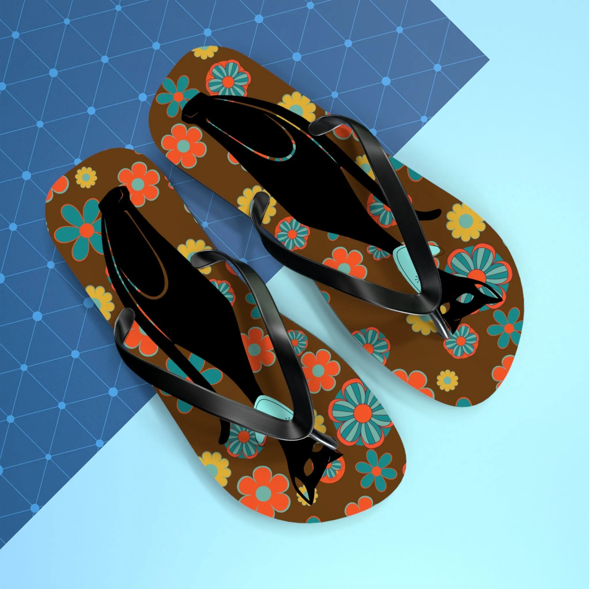 Flower Power Brown, Atomic Groovy, Retro Flip Flops