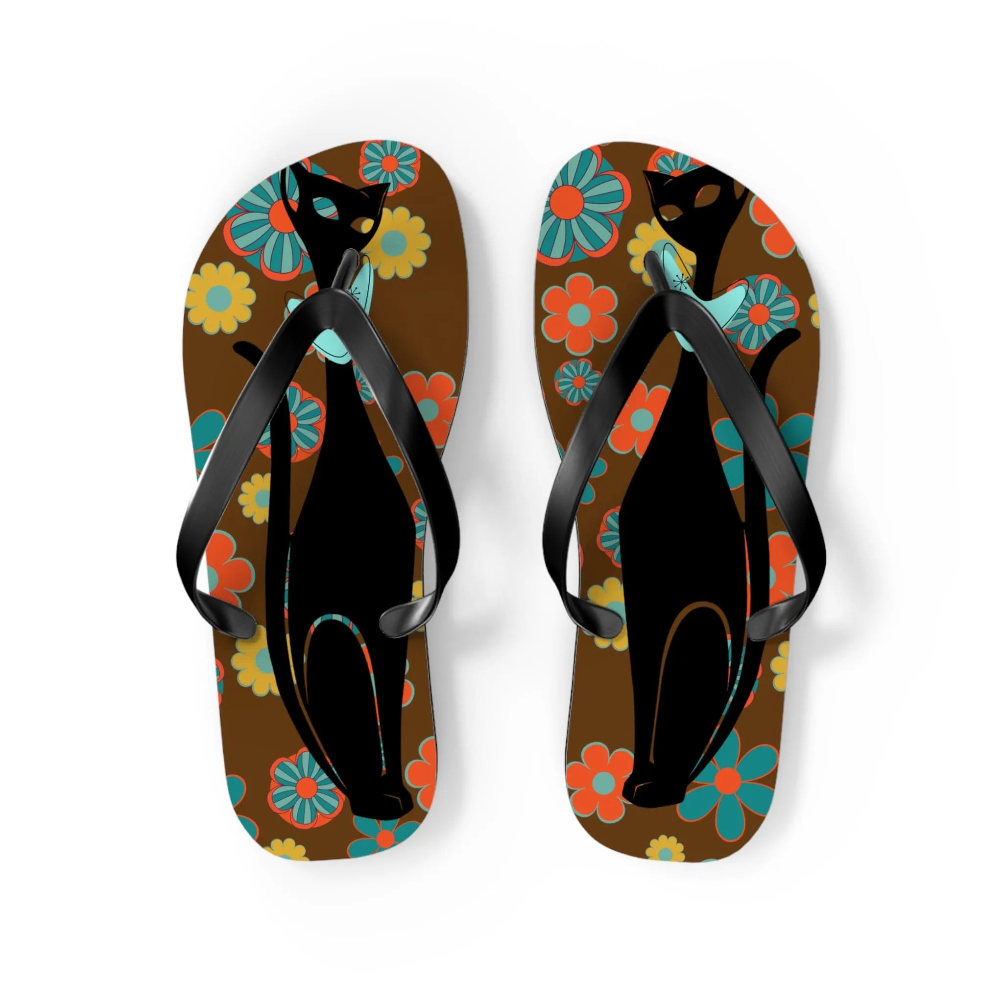 Flower Power Brown, Atomic Groovy, Retro Flip Flops