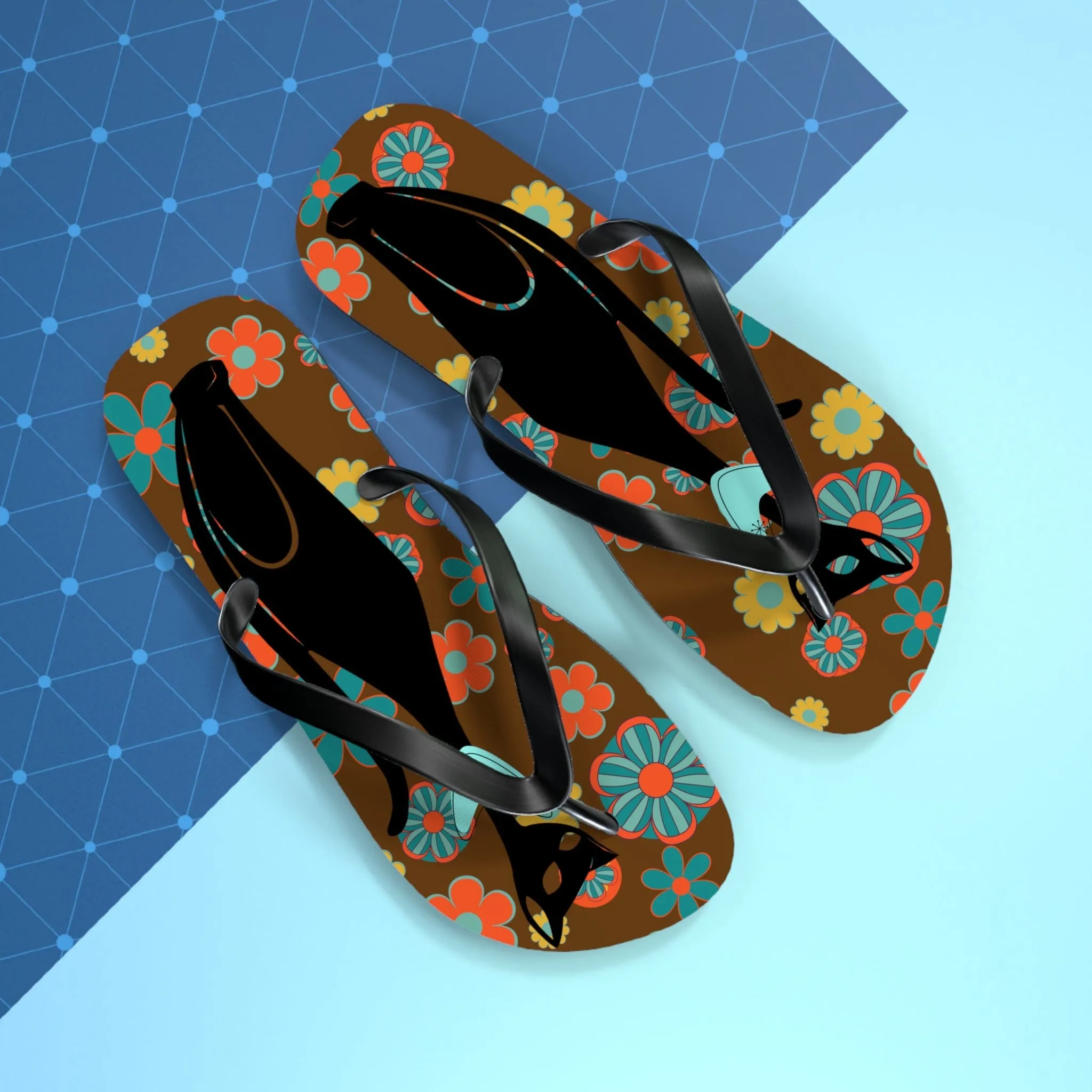 Flower Power Brown, Atomic Groovy, Retro Flip Flops