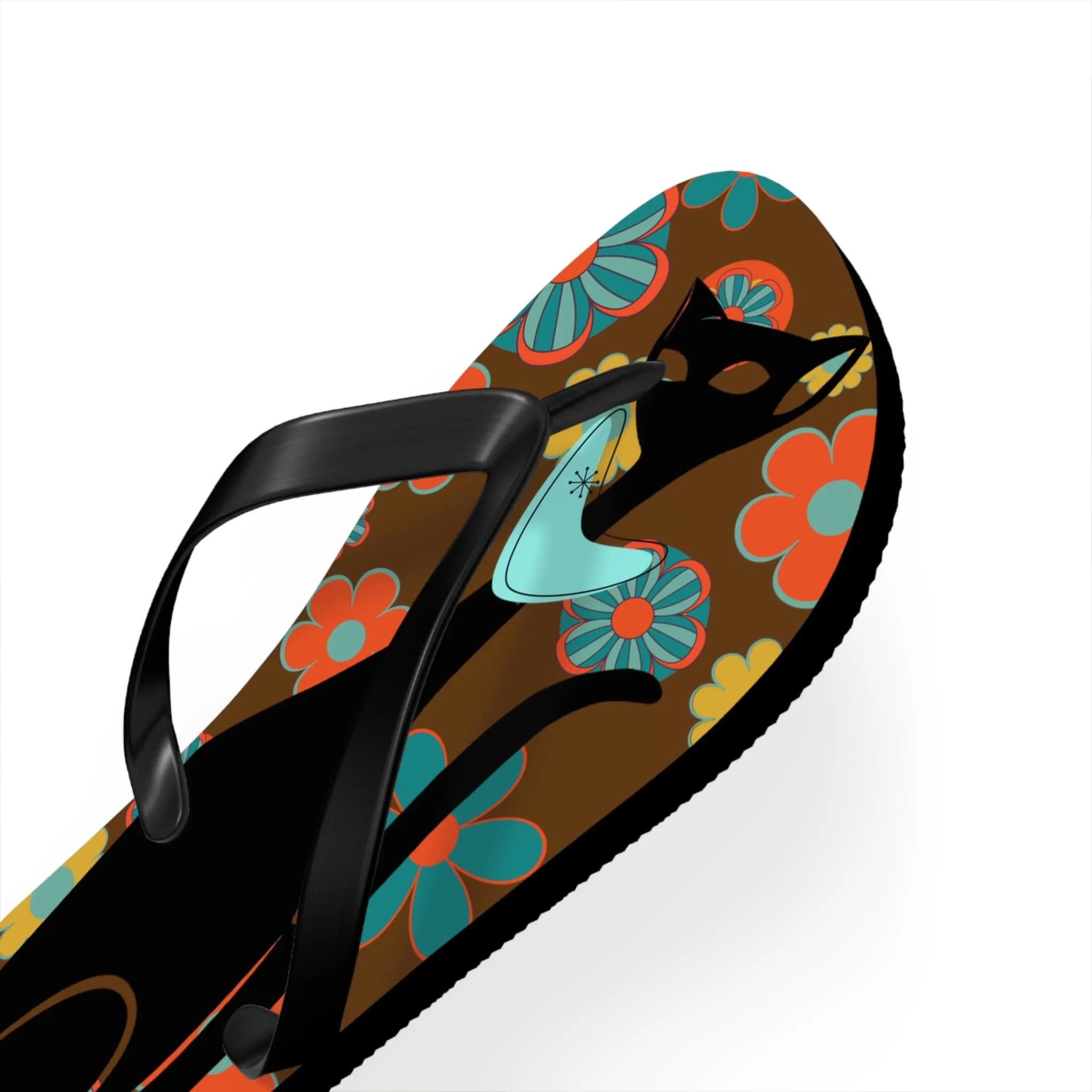 Flower Power Brown, Atomic Groovy, Retro Flip Flops