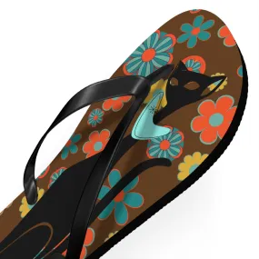 Flower Power Brown, Atomic Groovy, Retro Flip Flops