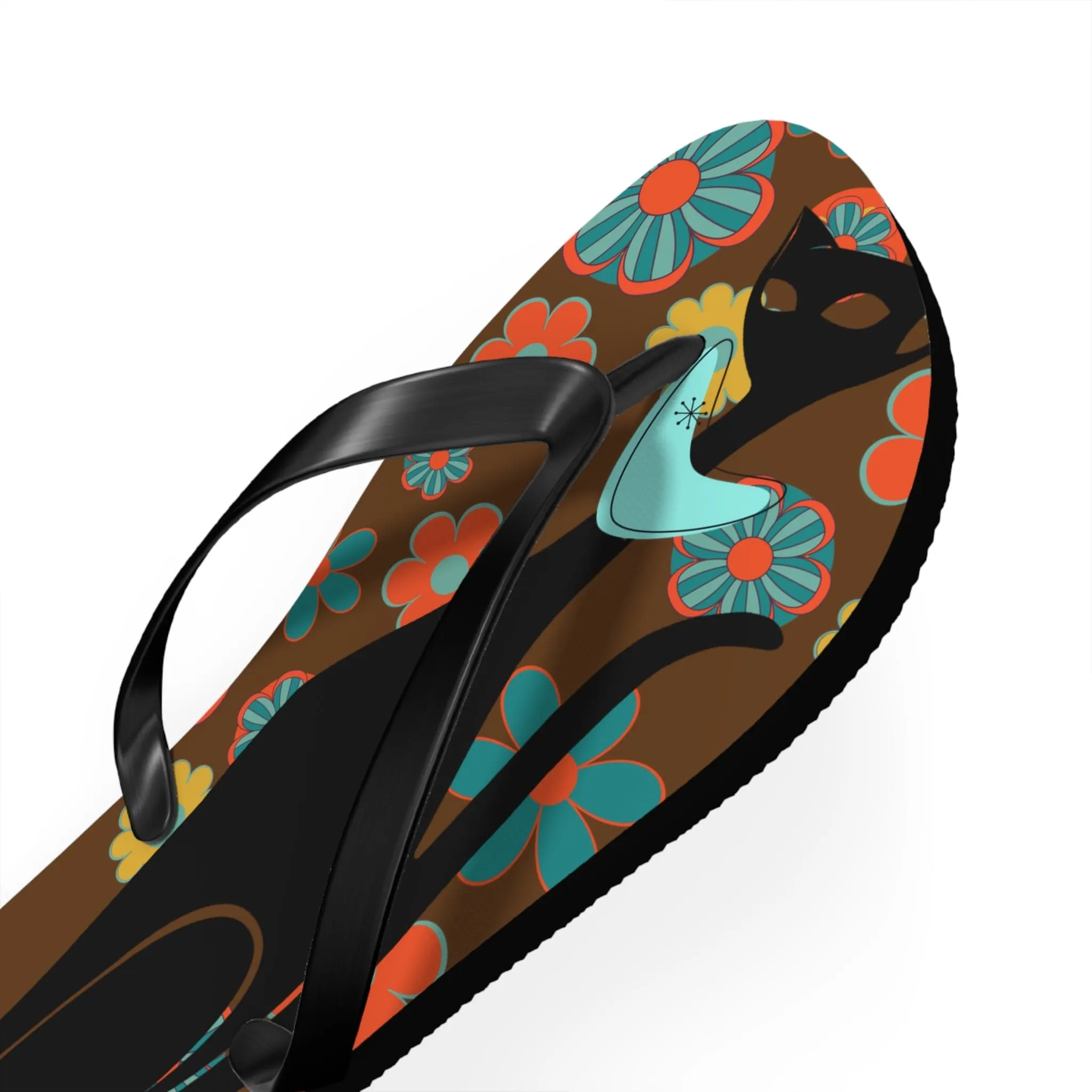 Flower Power Brown, Atomic Groovy, Retro Flip Flops