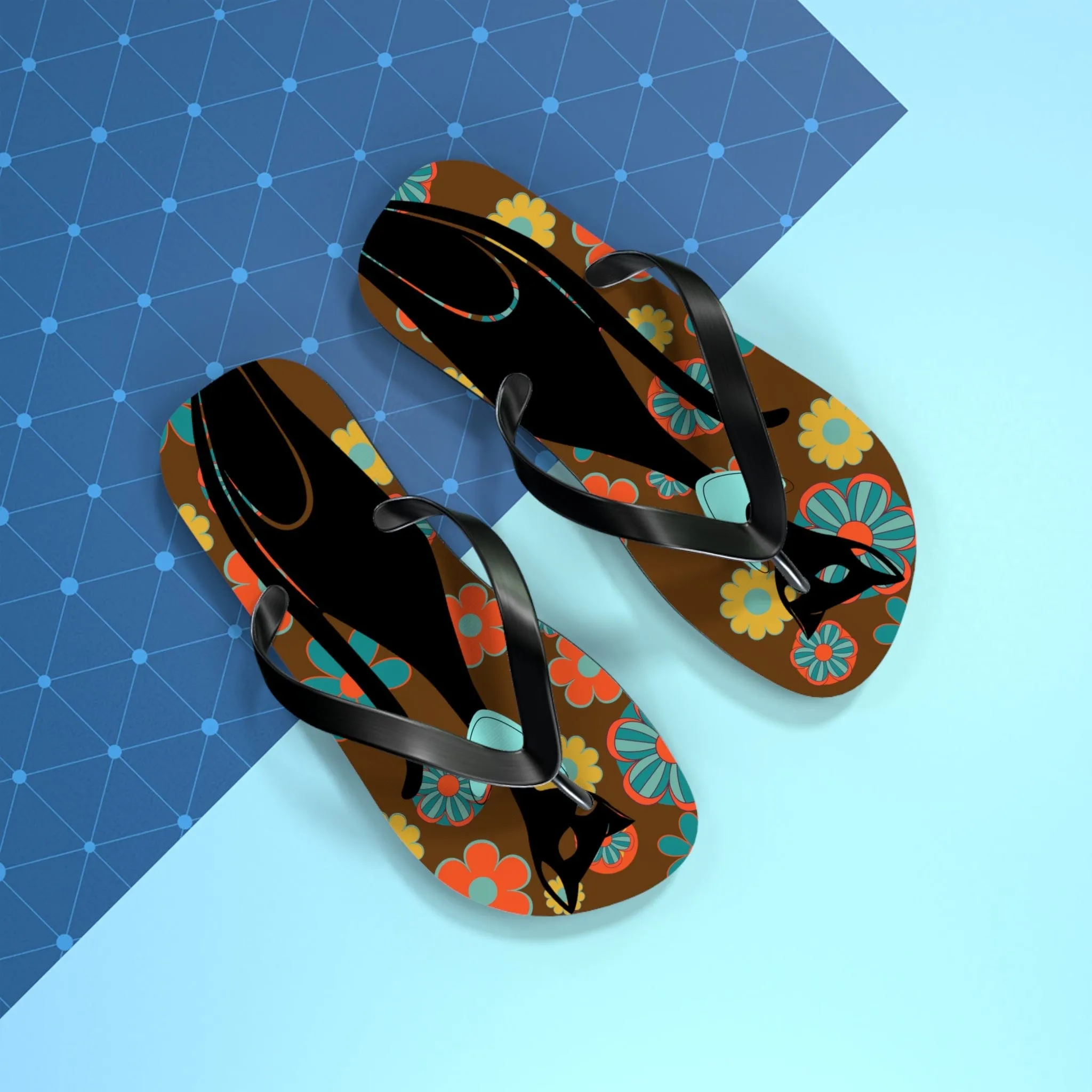 Flower Power Brown, Atomic Groovy, Retro Flip Flops