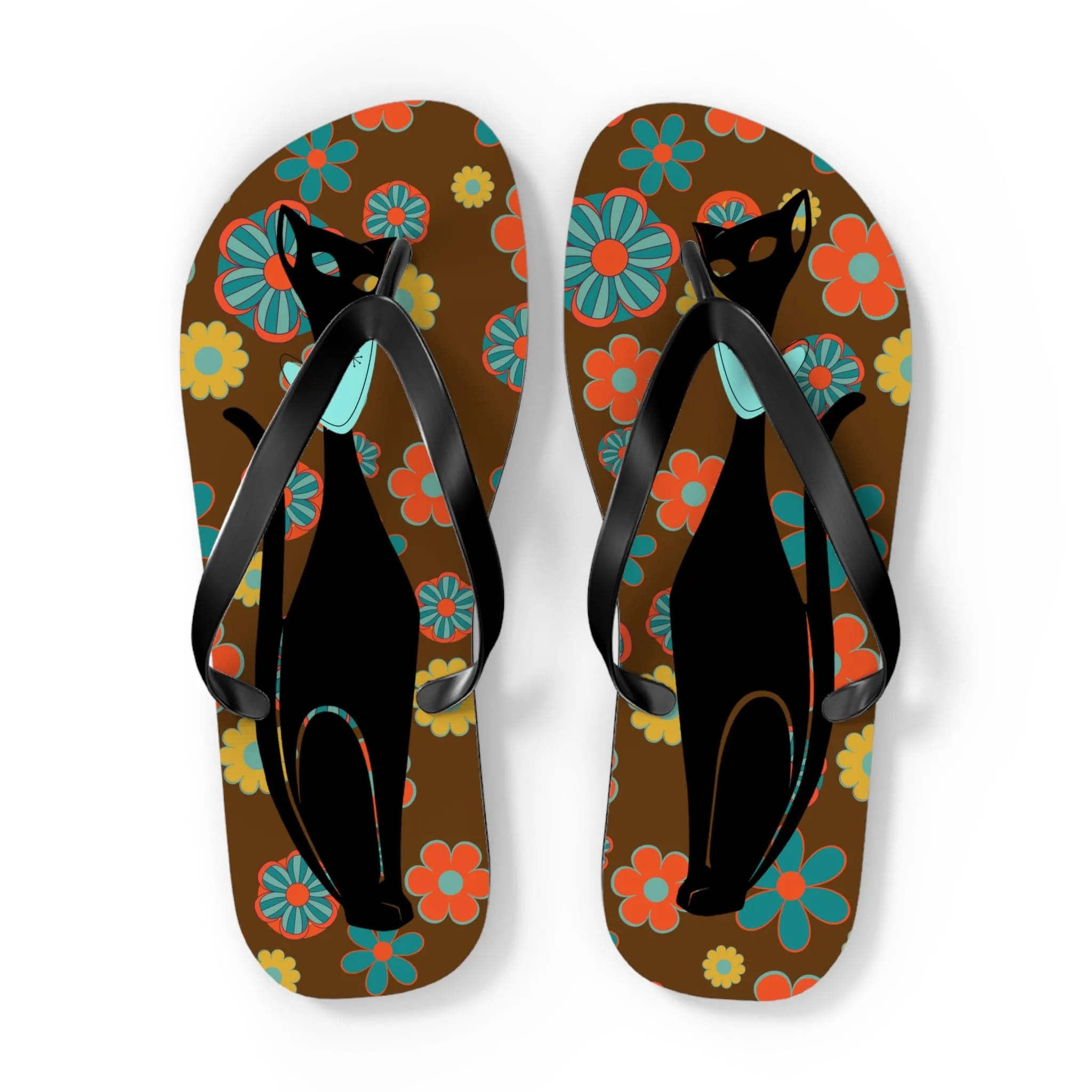 Flower Power Brown, Atomic Groovy, Retro Flip Flops